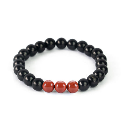 Karelian Heritage Black Shungite Beaded Bracelet, 8mm Handmade Stretchy Unisex, Crystal Healing Authentic Stone, Spiritual Chakra Balance Jewelry (Shungite & Red Jasper)