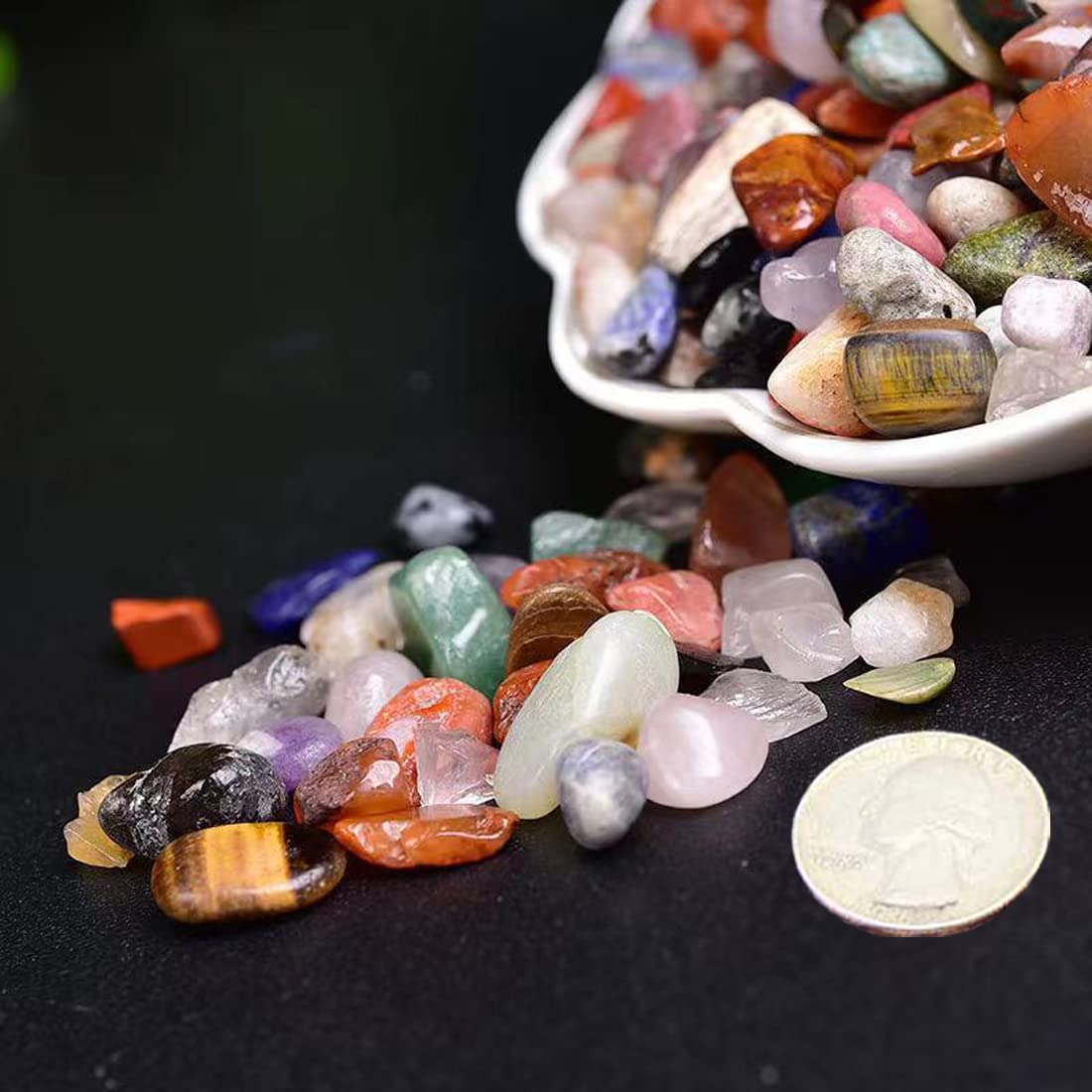 Natural Colorful Quartz Tumbled Chips Crushed Crystal Stone, 7-9mm Polished Healing Crystal Chips Healing Reiki Crystal Jewelry Making Home Decoration