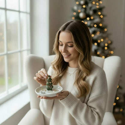 mono living Moss Green Christmas Tree Ring Dish - Ceramic Jewelry Holder for Kitchen Sink or Vanity - Aesthetic Sage Green Room Decor, Holiday Xmas Tree Trinket Tray, Christmas Gifts for Women