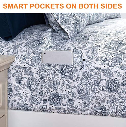 Elegant Comfort Luxury Soft Bed Sheets Paisley Pattern - 1500 Premium Hotel Quality Microfiber Softness Wrinkle and Fade Resistant (6-Piece) Bedding Set, Queen, Navy