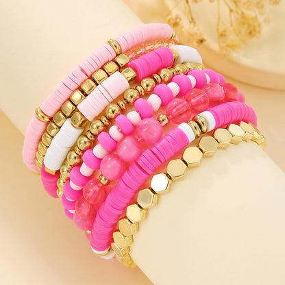 YEOSMINE Boho Heishi Clay Beaded Stretch Bracelets Stack For Women, Preppy Teens Friendship Gold Bracelets Cute Beach Surfer Accessories Bulk Set Trendy Fashion Jewelry