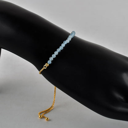 InfinityGemsArt Aquamarine Bracelets For Women March Birthstone Jewelry Micro Blue Beads Beaded Stone Bolo Slider Crystals Gemstones Bracelet, 14K Gold Plated Adjustable Chain, Mother's Day Jewelry For Mom