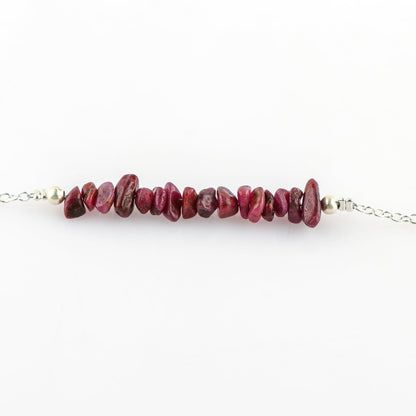 Gemimpression Handmade Ruby Chips Bar Bracelet – Natural Energy Healing Crystals – Silver Plated Adjustable 8 Inch Chain – Christmas Gift