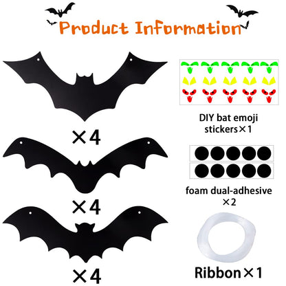 YUJUN Halloween Hanging Bats 12 Pieces 3D Realistic Scary Large Fake Black Hanging Flying Bat Spooky for Yard Sign Outdoor Indoor Lawn Decorations(3 Style)