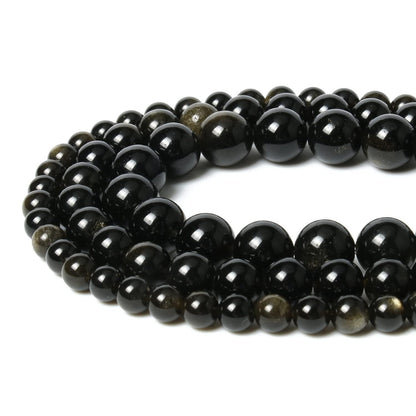 60pcs 6mm Natural Stone Beads Gold Obsidian Beads Energy Crystal Power Gemstone for Jewelry Making, DIY Bracelet Necklace