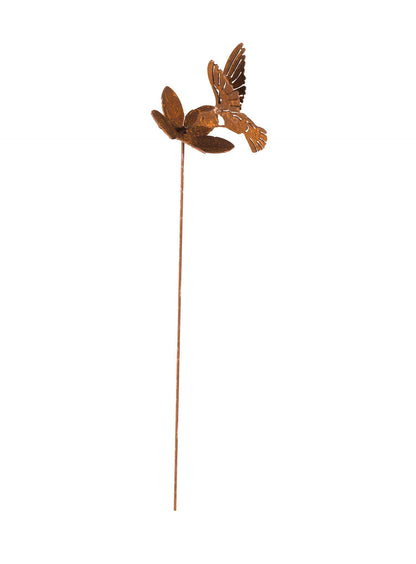 Hummingbird and Flower Garden Stake | Steel Construction with Real Rust Finish | Made in USA