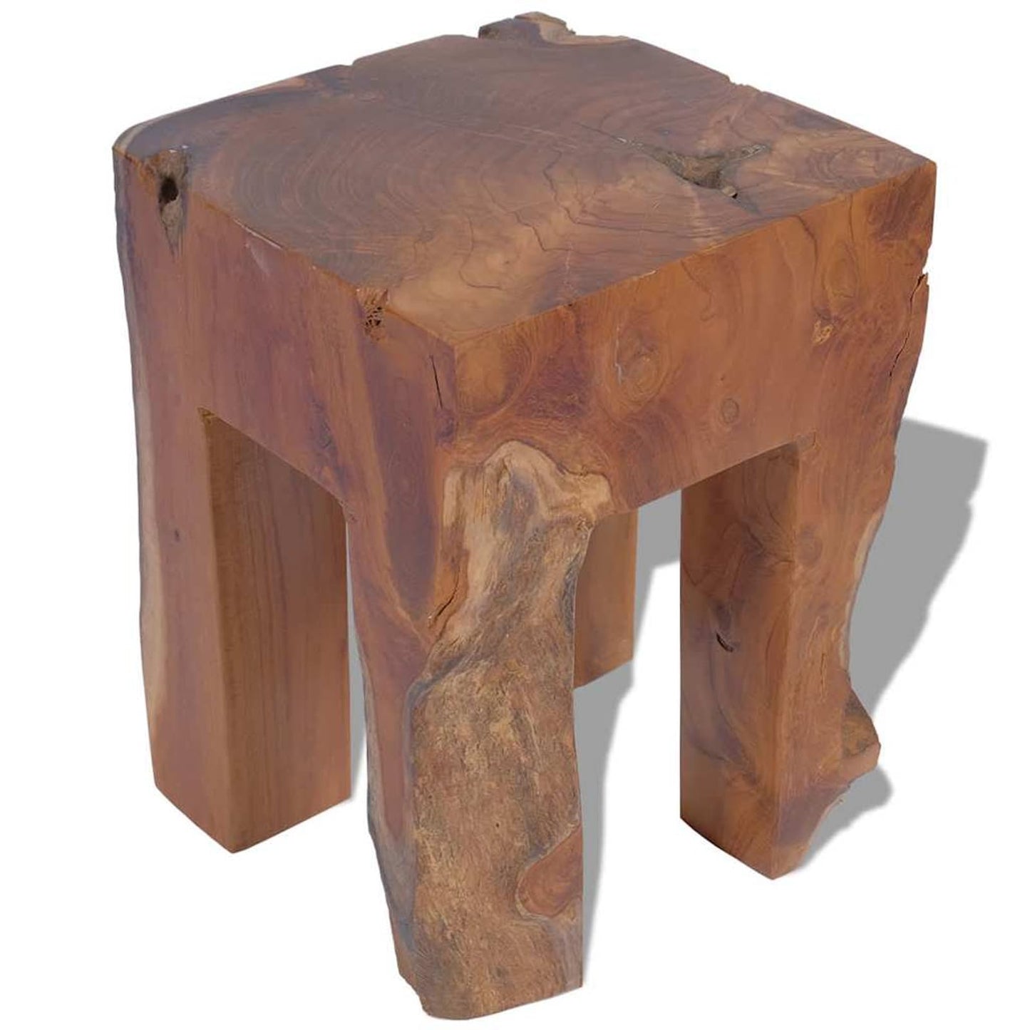 Gecheer Rustic Solid Teak Stool - Handmade Footrest/Side Table, Unique Design, 30x30x40 cm