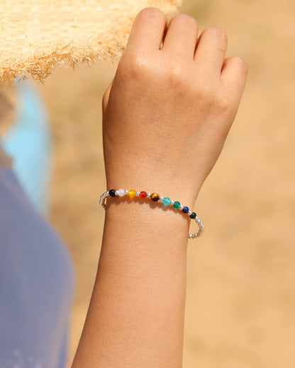 Jewever 7 Chakra Healing Bracelet with Real Stones Sterling Silver Bracelets for Women Crystals and Healing Stones Yoga Meditation Balance Stretch