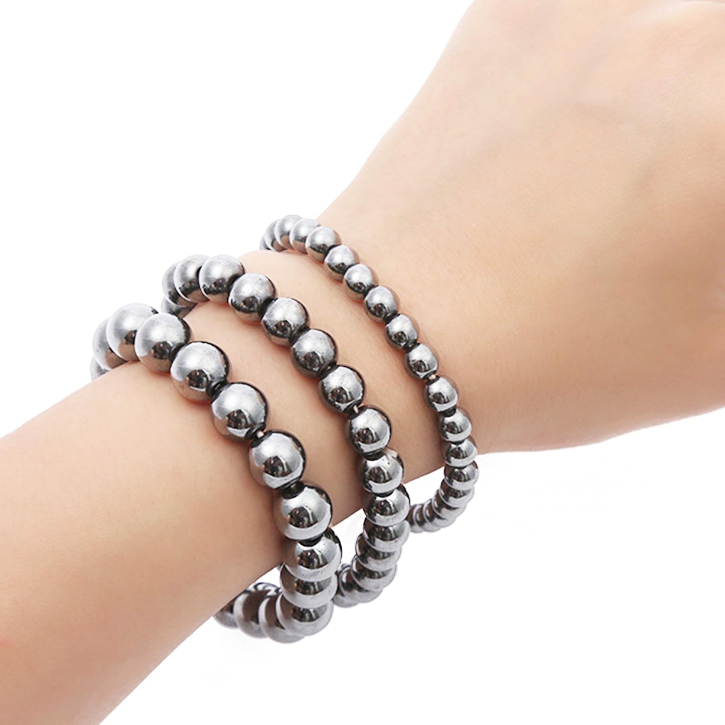 Cryhand Handmade 8mm Beaded Bracelets For Men Protection Bracelet For Women Chakra Feng Shui Stretchy Handmade Lucky Money Stretchy Crystal Bracelets Best Gifts (Hematite 3PCS)