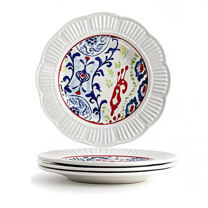 9 Inch Floral Porcelain Plates,Unique Embossed Flower Shape,Microwave & Dishwasher Safe, Artisan Hand-Painted Design for Steak,Salad,Dessert,Home & Restaurant Use