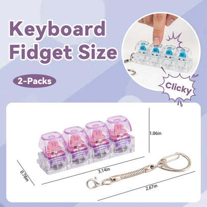 2Pcs Light Up Keyboard Fidget Toy for Adult, Creamy & Clicky Keyboard Fidget Clicker Keychain, Purple Stress Relief Fidget Keyboard for Anxiety Decompression(Purple)