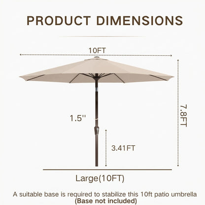 Kingdura 10FT Outdoor Patio Umbrella with Solar Lights, Market Table Umbrella with Push Button Tilt & Crank, 8 Sturdy Ribs, 32 LED Lights, UV Protection for Garden Lawn Deck Backyard Pool (Beige)