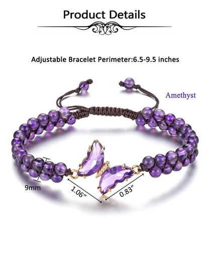 Top Plaza Healing Crystal Amethyst Bracelets for Women Purple Butterfly Natural Gemstone Beaded Bracelet Jewelry Gifts for Mom