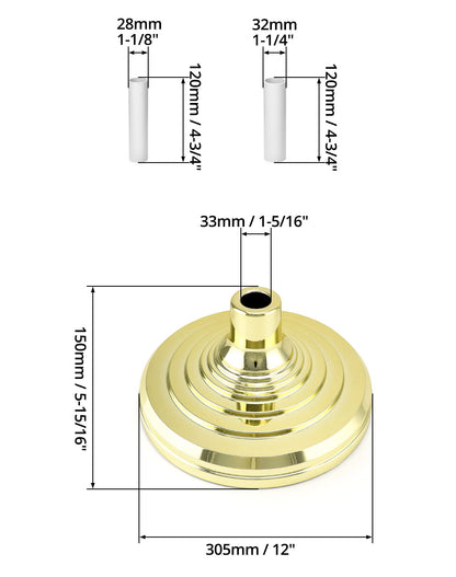 QWORK Flag Stand, 2 Pack Flag Base Stand for Indoor & Outdoor Flagpoles, Floor Base Stand, Compatible with 1.3 Inch and 1.1 Inch Diameter Flag Pole - Gold