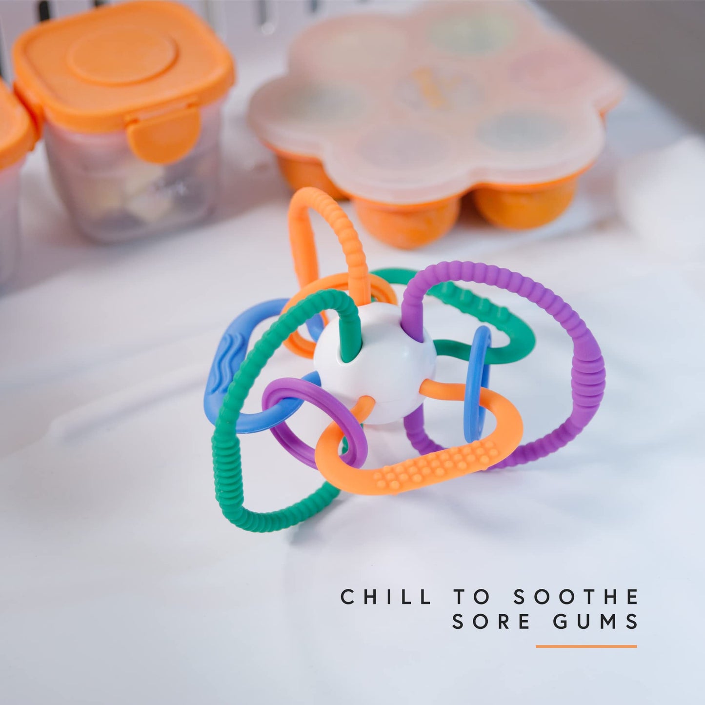 Quark Thiingy Baby Teething Toy - Sensory Toy with BPA-Free Silicone Rings & Baby Rattle - High Temperature Sterilization & Dishwasher Safe - for Newborns, 0-12 Months - Baby Teething Relief Chew Toy