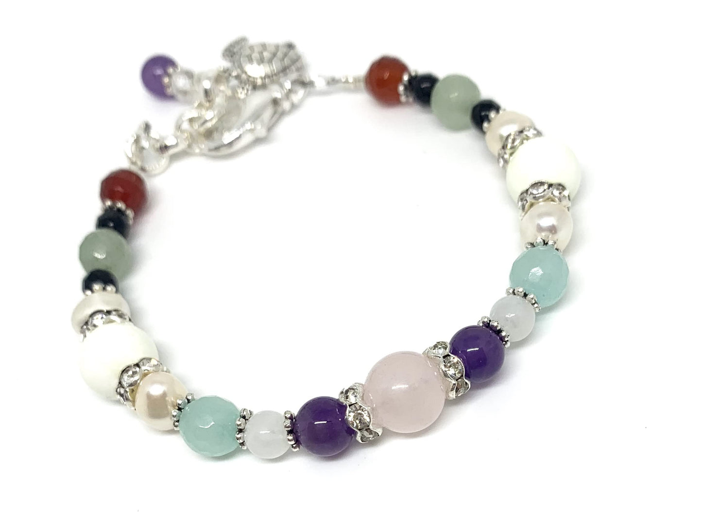 NONA Fertility & Pregnancy Support Bracelet – Genuine Gemstones (Rose Quartz, Amethyst, Moonstone, Black Onyx, Amazonite, Chrysoprase) – Crystal Healing Jewelry for Women