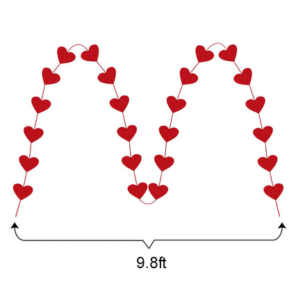 72 Red Hearts Felt Garland - NO DIY - Valentines Red Heart Hanging String Garland - Valentines Decor - Valentine Decorations - Valentines Wedding Anniversary Birthday Party Supplies