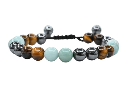 Amazing Gemstone Bracelet for Child - Hematite Amazonite Tiger Eye Bracelet Set for Men Women Healing Calming Anxiety Stress Relief Gifts Pulseras Para Hombres Mujer Stocking Stuffers (Adjustable)