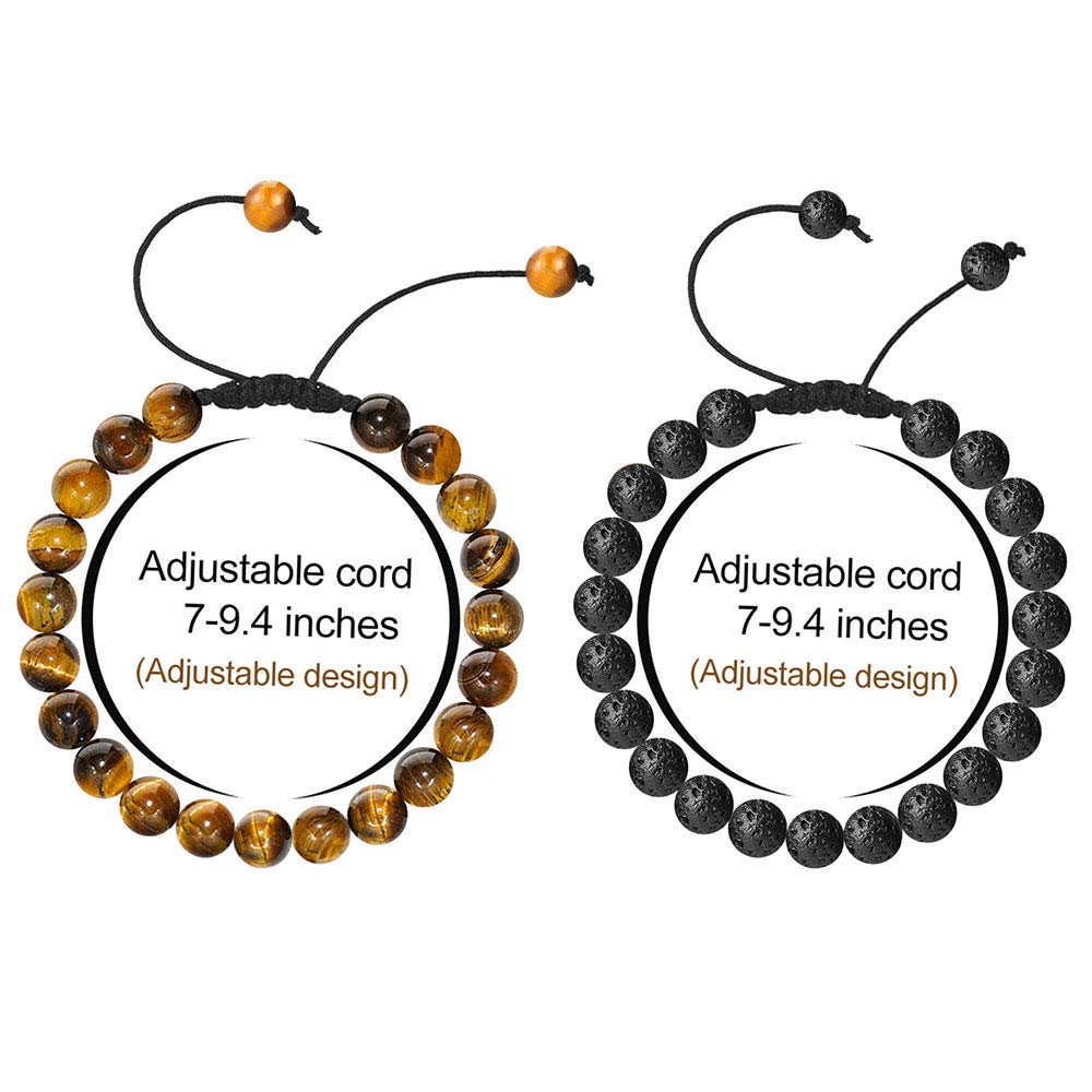 M MOOHAM Beaded Bracelet for Men Gifts - Lava Rock Stone Tiger Eye Bracelet Adjustable Men Birthday Unique Gifts