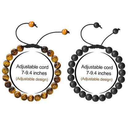 M MOOHAM Beaded Bracelet for Men Gifts - Lava Rock Stone Tiger Eye Bracelet Adjustable Men Birthday Unique Gifts