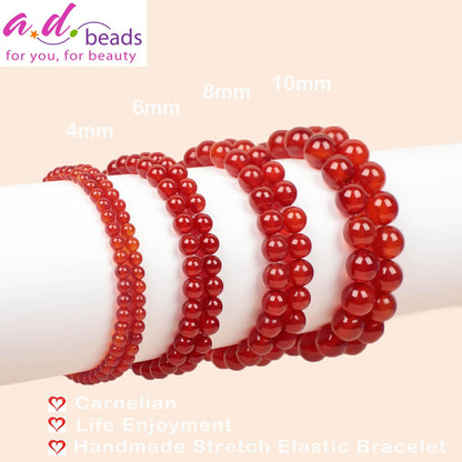 AD Beads Handmade Gemstone Stretch Elastic Bracelet Crystal Healing Reiki Nature's Beauty and Spiritual Essence Unisex (10mm, Carnelian (Life Enjoyment))