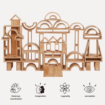 Xylolin Over-Sized Hollow Wooden Block Set for Kids, Natural 29 Piece Set of Large Wood Blocks, Preschool Toddler Building and Stacking Blocks, Wooden Toys Building Blocks for Kindergarten