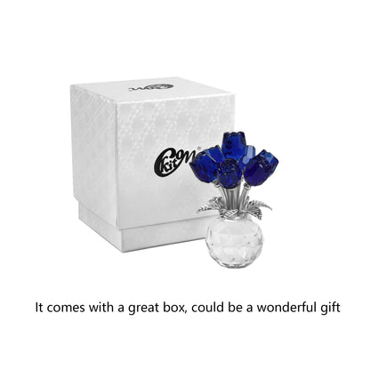 Kitcom Crystal Rose Blue Flower Figurine, Rose Gifts for Mom Wife Girlfriend Grandma, Crystal Flower Collectible Ornament Valentine's Day Mother's Day Thanksgiving Christmas Anniversary Birthday Gifts