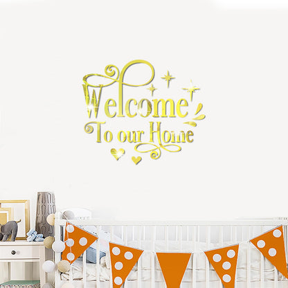 INCAUCA Welcome to Our Home Wall Decor Sticker, Home Acrylic 3D Mirror Wall Decal, Removable Art Letter Sign, Wall Door Quote Decoration DIY for Living Room Bedroom Sofa TV Background (Black)