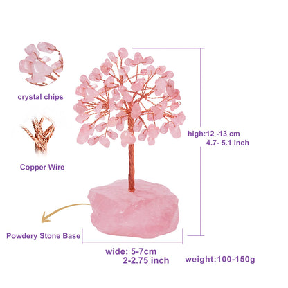 Ytbeoxk Rose Quartz Healing Crystal Tree，Natural Reiki Life Stone Base Copper Wire Tree Decor， Feng Shui Spiritual Energy for Pink Home Office Desk ， Ideal Meditation Gift for Women Men