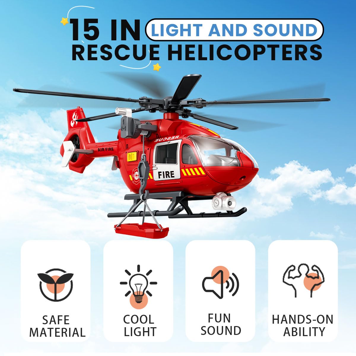 CSDCSD Kids Toys for 3 4 5 6 7 Years Old Boys, Large Helicopter Toy,Police Toys Crane Toy with Lights and Sounds,with Cargo Basket,Toddlers Gifts