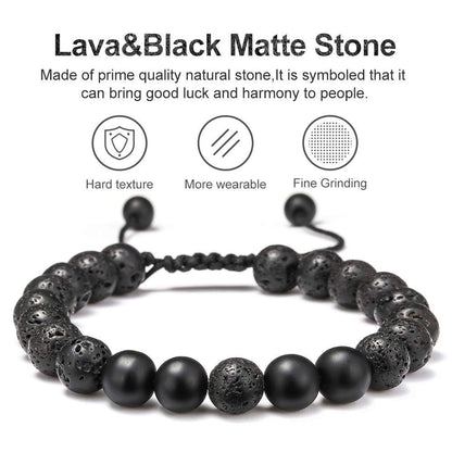 M MOOHAM Lava Rock Bracelets for Men - Tiger Eye Adjustable Beaded Black Matte Agate Bracelet Mens Gifts for Him