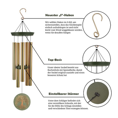 Wind Chimes for Outside,Outdoor Wind Chimes for Mother & Grandma - Large Garden Hanging Decor with Tree of Life Engraving, Perfect for Yard, Home, Christmas, Birthdays