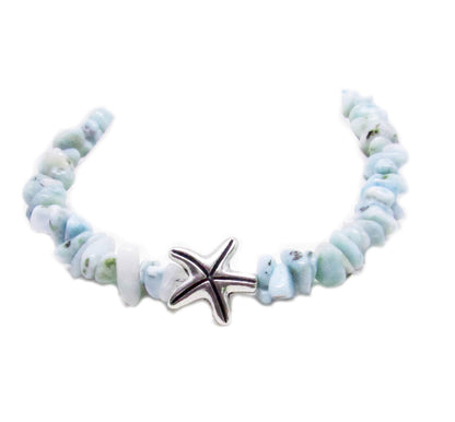 Larimar Stone Bracelet with Starfish Charm - Handcrafted Spiritual Jewelry for Healing and Meditation