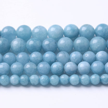 45Pcs 8mm Natural Blue Chalcedony Jades Beads for Jewelry Making Aquamarine Jades Energy Stone Healing Beads DIY Bracelet Necklace 15" 1 Strand