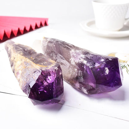 Natural Raw Amethyst Point Wand, Single Terminated Crystal Cluster Scepter, Hand Polished Healing Crystal Point, Positive Energy Gemstone, Reiki Meditation Spiritual Ornament,Home Decor & Crystal Gift