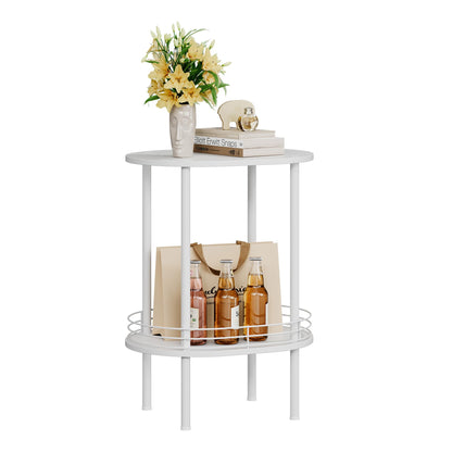 Small Modern Oval Side Table with Storage,2-Tier Side Tables Living Room,Sturdy Nightstand for Small Space - Living Room, Bedroom, Bathroom, Nursery (1PC,White)