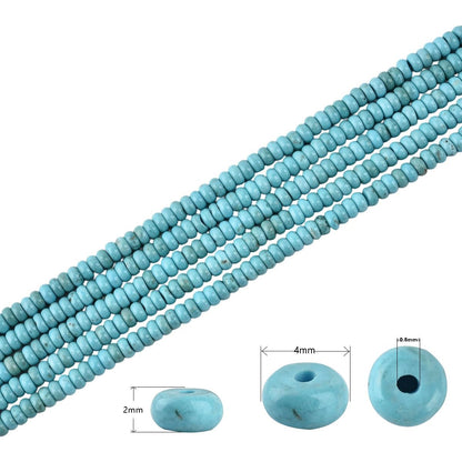150pcs 4x2mm Natural Turquoise Disk Rondelle Spacer Semi Precious Gemstone Loose Stone Beads for Jewelry Making 15 Inch