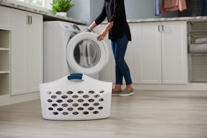 Rubbermaid 1.5 Bushel Capacity Durable Versatile Flex N Carry Portable Flexible Laundry Basket With Convenient Carrying Handles, White, Organization and Storage for Laundry/Garage/Home