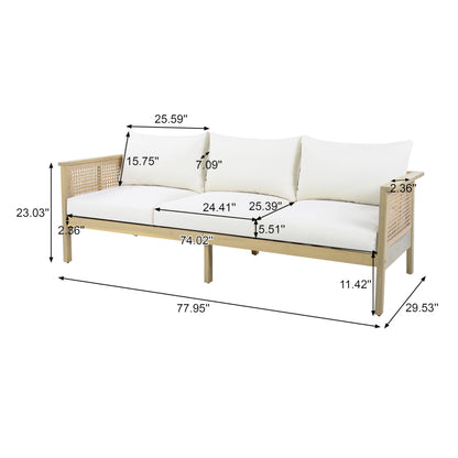 Christopher Knight Home Teras 8-Seater Patio Furniture Set with Removable Cushion, 5 Piece Outdoor Acacia Wood Conversation Set, Sold Wood Outdoor Sectional Sofa Set with Coffee Table,Light Teak+Cream