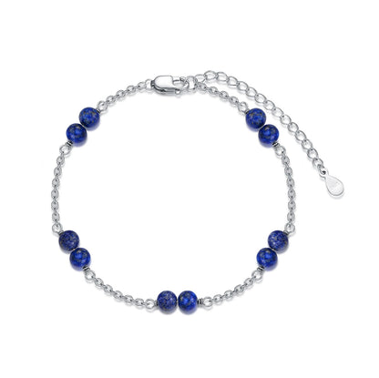 BETHZA Natural Lapis Lazuli Bracelet for Women 8mm Round Shaped Blue Lapis Gemstone Adjustable Bracelets Boho Bead Jewelry for Birthday