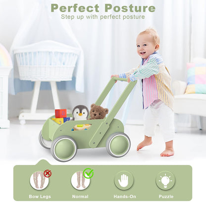 Wooden Baby Walker for Toddler, Baby Push Walker with Wheels for Infants Boys Girls, Toys Gift for Birthday Christmas New Year, Mint Green