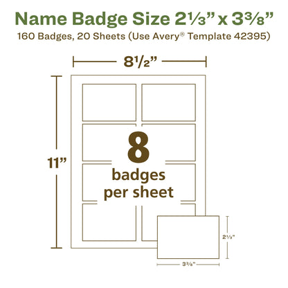 Avery EcoFriendly Recycled Name Tags, 2-1/3" x 3-3/8", White, Removable Adhesive, 160 Printable Name Badges (42395)