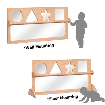 Bolocon Baby Early Learning Shatter-Resistant Safety Mirrors w/Pull Up Bar, Infants Exploration Set, Toddlers Montessori Classroom Furniture for Daycare, Preschool and Nursery (Natural, Standard)
