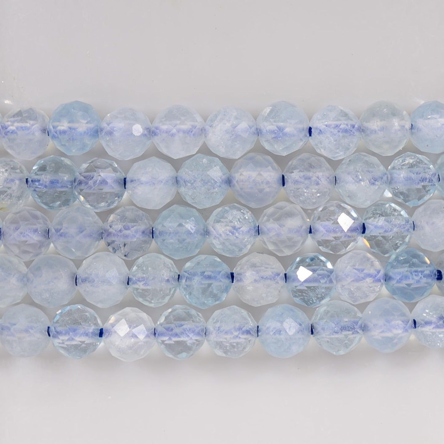 Angelstones Natural Aquamarine Gemstone Stretch Bracelet, 4mm Faceted Round Beads, Crystal Healing for Women