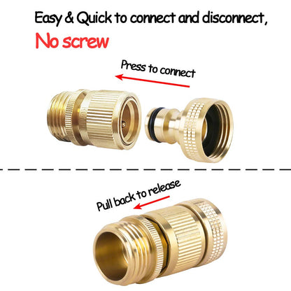HQMPC Garden Hose Quick Connector Water Hose Quick Connect ¾ inch GHT Brass Easy Connect Fitting Quick Connect Hose Fittings Garden Hose Fitting Water Hose Connectors (3SETS)