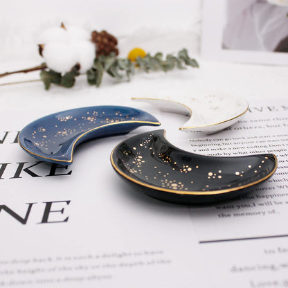 Soddeph Small Moon Ceramic Jewelry Tray, Decorative Trinket Dish, Ring Holder Plate, Modern Accent Tray for Bathroom, Nightstand, Entryway Table, Vanity (1, White)