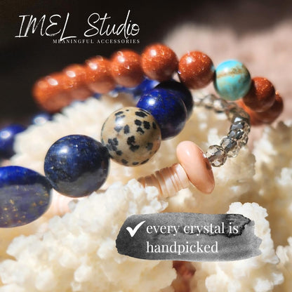 Handmade Jewelry: Crystal Bracelets for Women with Natural Gemstones - Boho Gifts by IMEL Studio (Delicate Coral Moon for consciousness and intuition)