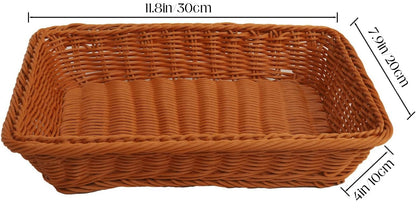 Nsmykhg Imitation Rattan Bread Baskets,3 Pack Poly Wicker Fruit Baskets Woven Bread Baskets,11.8 Inch Bread Baskets & Vegetable Serving Baskets for Display, Home Kitchen,Rectangular Baskets (Brown)