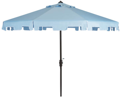 SAFAVIEH 9ft Outdoor Patio Umbrella, Round, Zimmerman Collection, Light Blue & White Trim, Button Tilt, UV Resistant for Deck, Backyard, Poolside (PAT8000D)