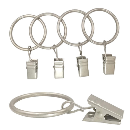 AMZSEVEN 40 Pack Curtain Rings with Clips, Drapery Clips with Rings, Drapes Rings 1.26 in Interior Diameter, Fits up to 1 in Curtain Rod, Matte Silver